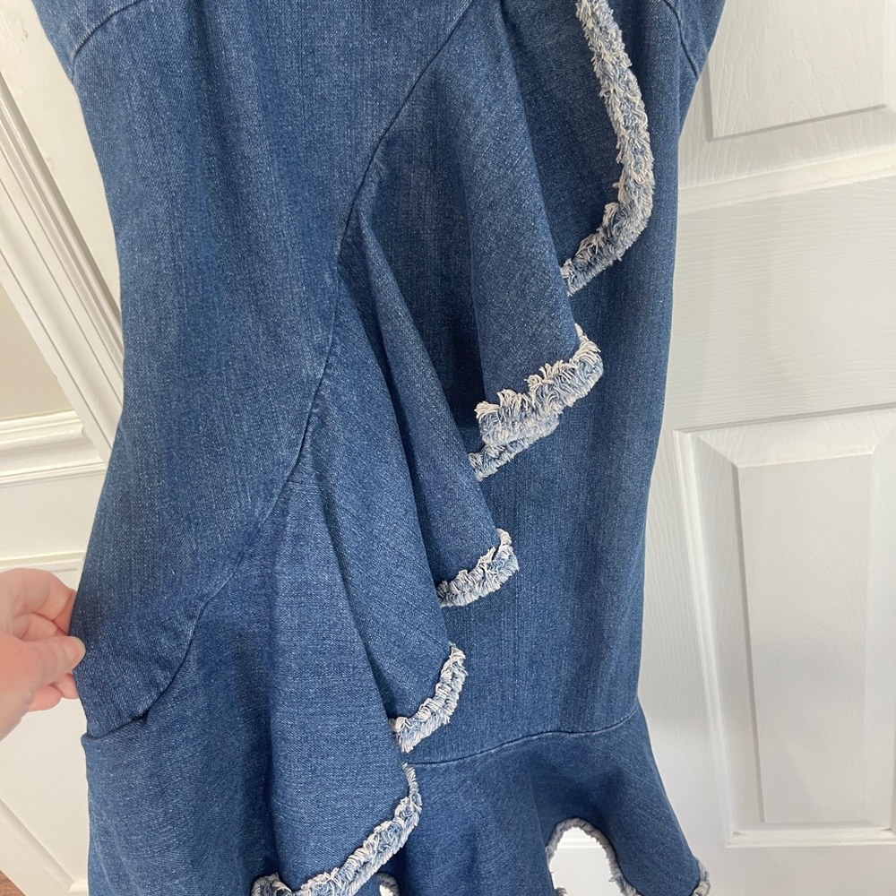 Blue Denim Ruffle Dress - Picture 5 of 9